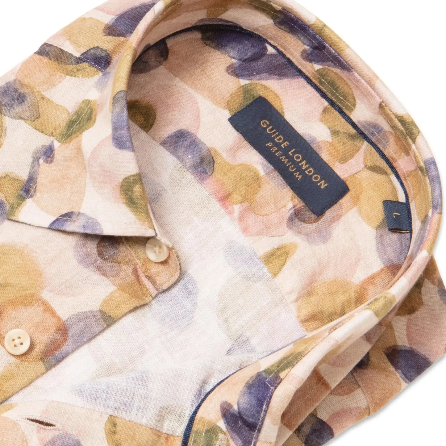 Buy Guide London Abstract Print On Soft Linen Cotton Shirt - Beige | Long-Sleeved Shirtss at Woven Durham