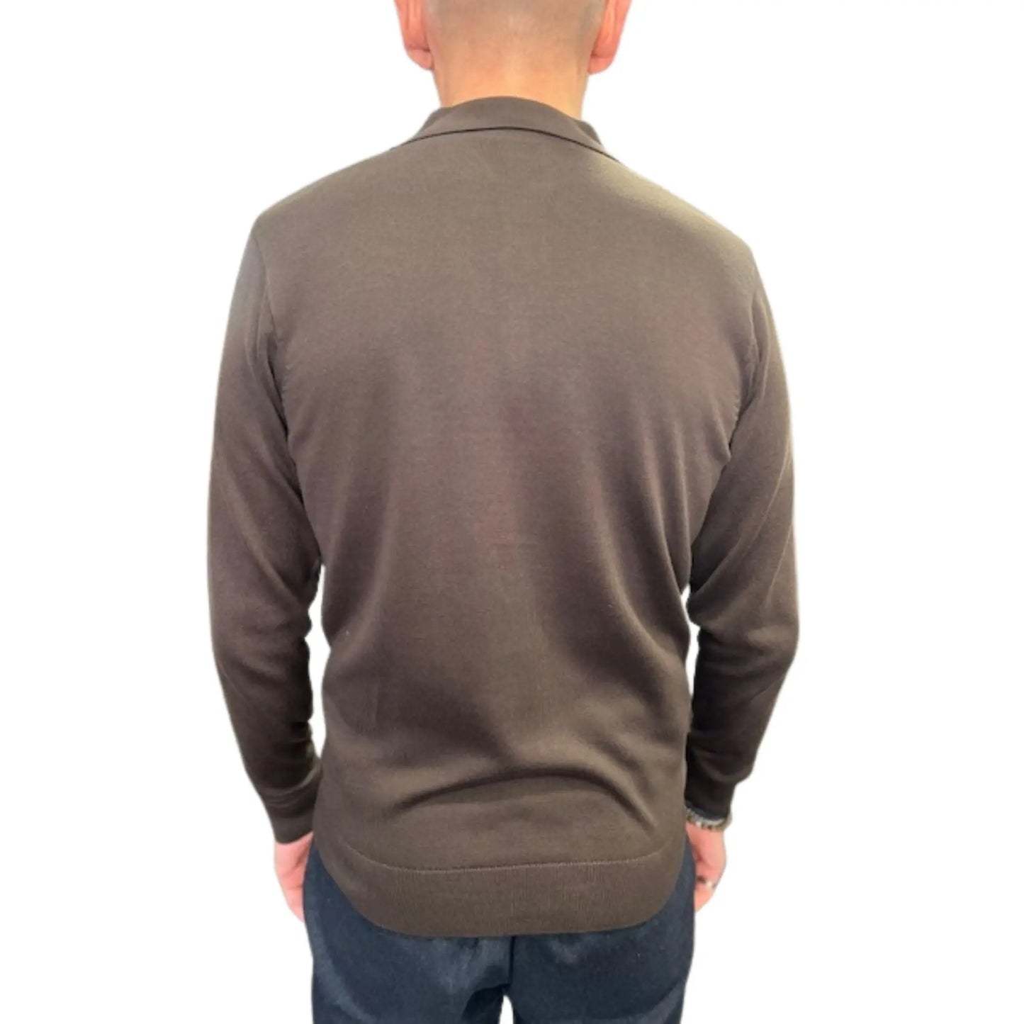 Buy Gabicci Vintage Azim Button-Thru Knitted Polo - Brown | Long-Sleeved Polo Shirtss at Woven Durham