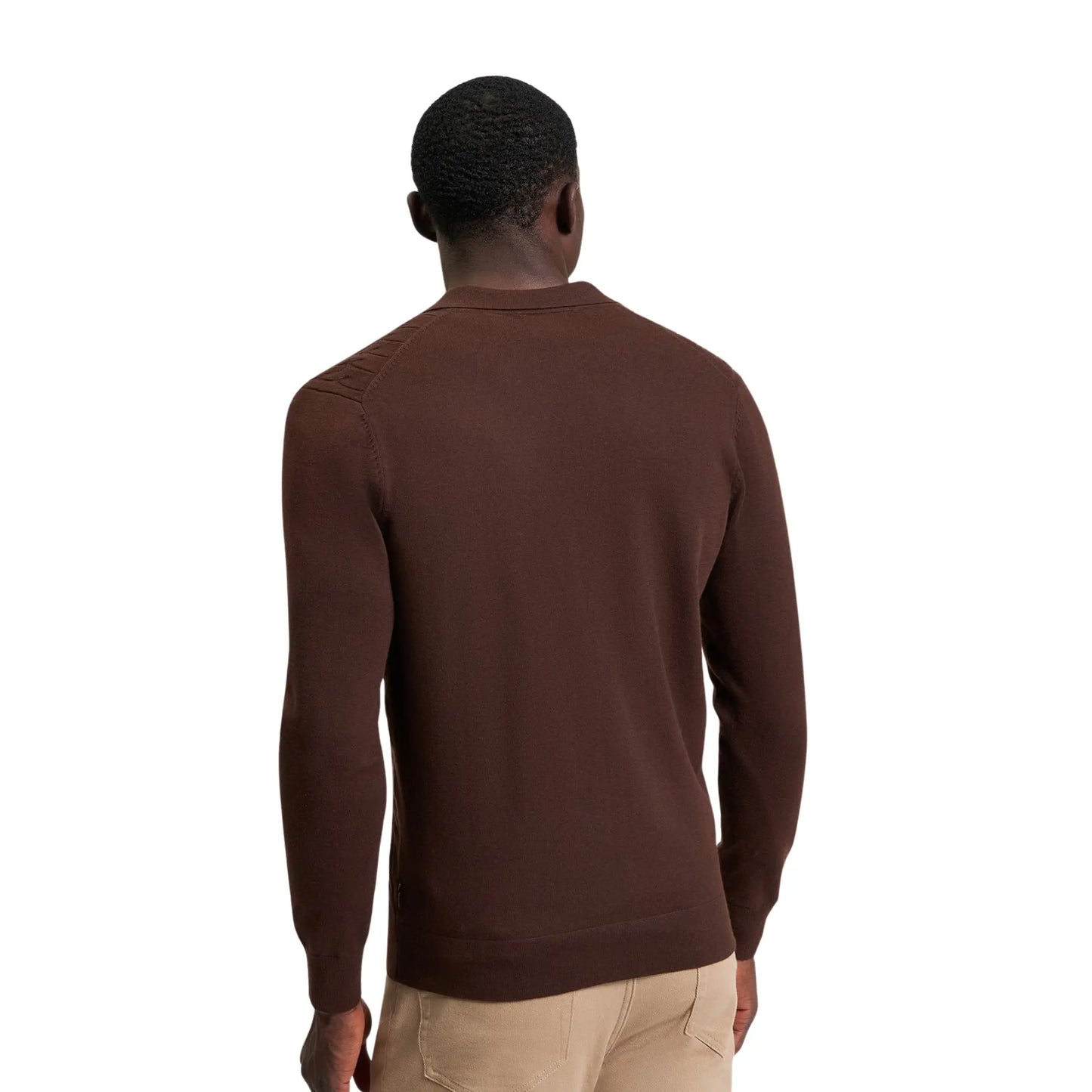 Buy Ben Sherman Button-Through Cable Polo - Brown | Long-Sleeved Polo Shirtss at Woven Durham