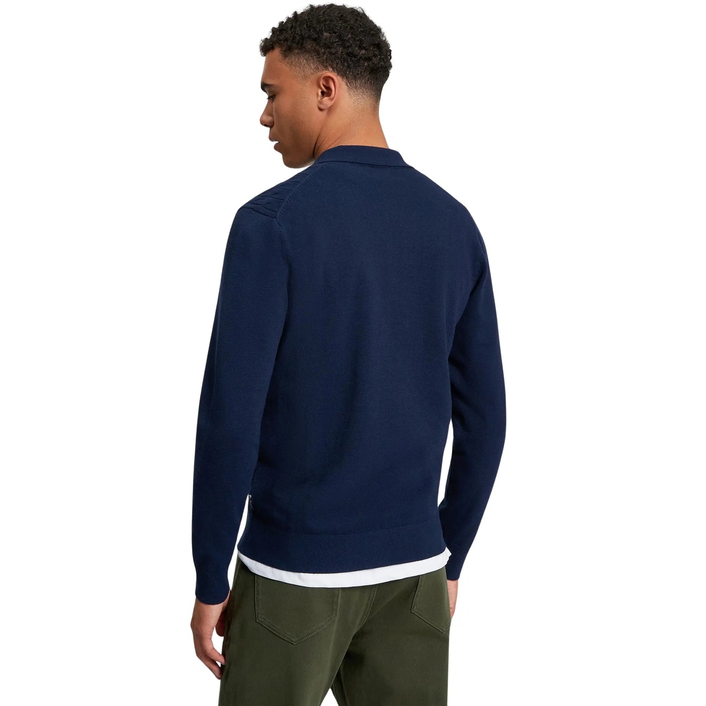 Buy Ben Sherman Button-Through Cable Polo - Navy | Long-Sleeved Polo Shirtss at Woven Durham