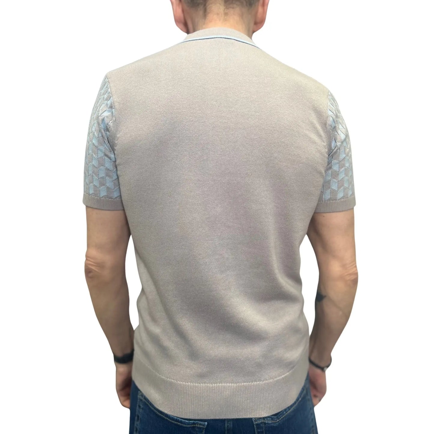 Buy Gabicci Vintage Carter Three Quarter Zip Knitted Polo Shirt - Mushroom | Short-Sleeved Polo Shirtss at Woven Durham