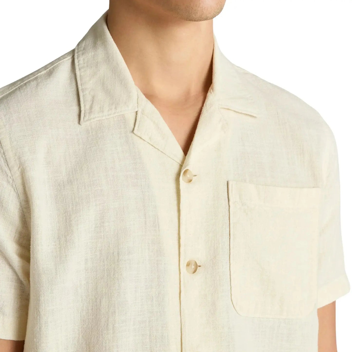 Buy Remus Uomo Cuban Collar Linen Short-Sleeve Shirt - Stone | Short-Sleeved Polo Shirtss at Woven Durham
