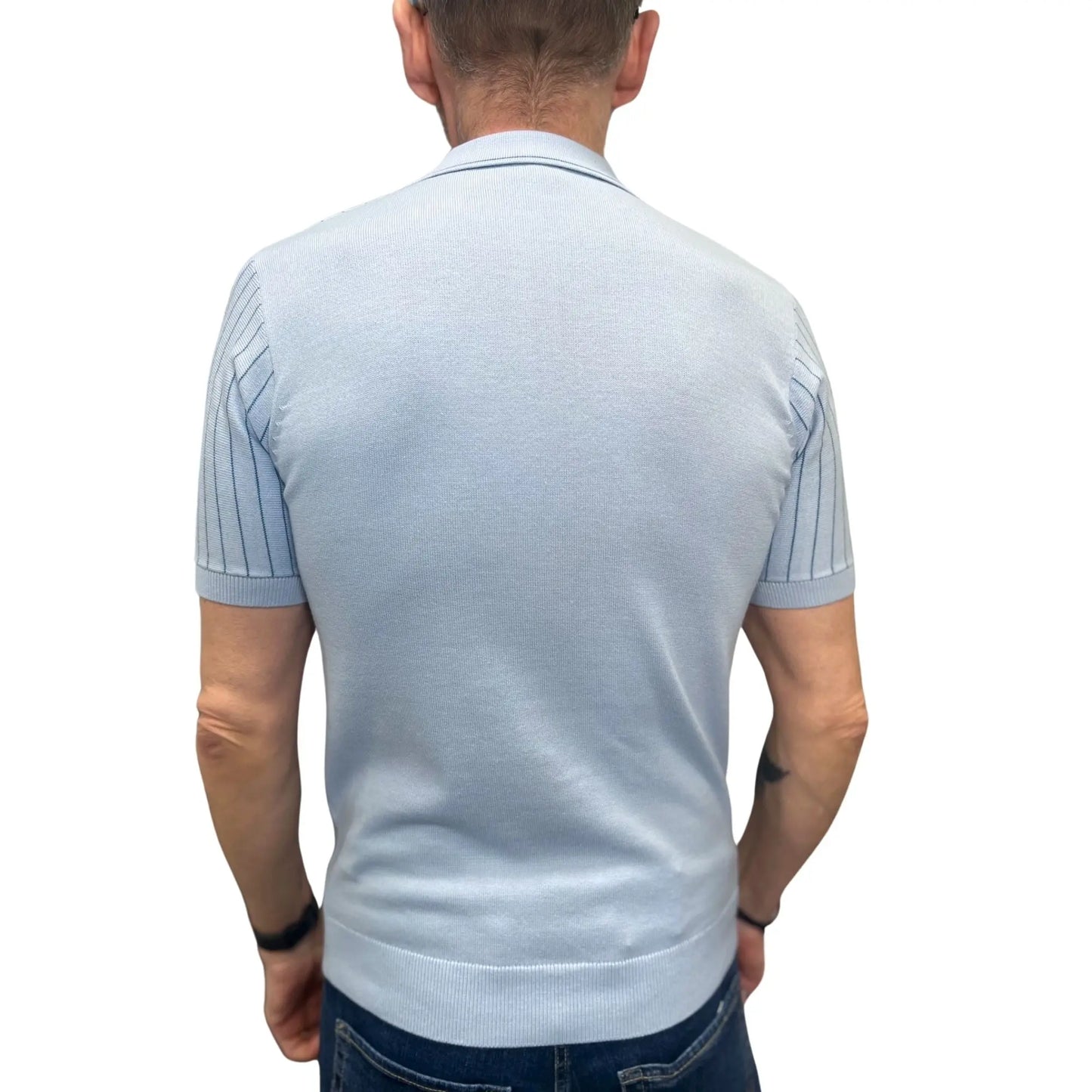 Buy Gabicci Vintage Danny Stripe Knitted Polo Shirt - Azure | Short-Sleeved Polo Shirtss at Woven Durham