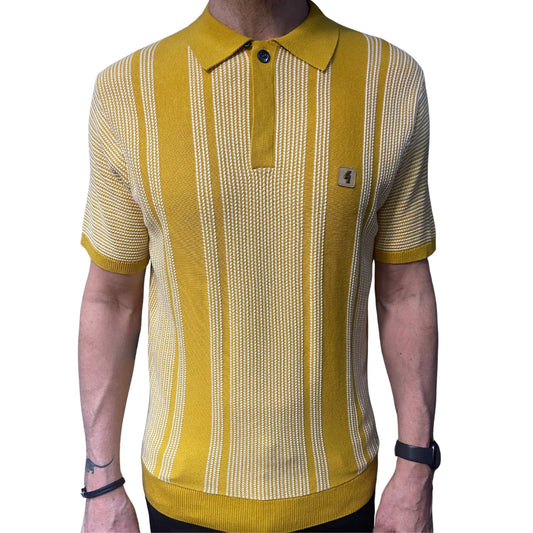 Buy Gabicci Vintage Dante Knitted Polo Shirt - Yellow | Short-Sleeved Polo Shirtss at Woven Durham