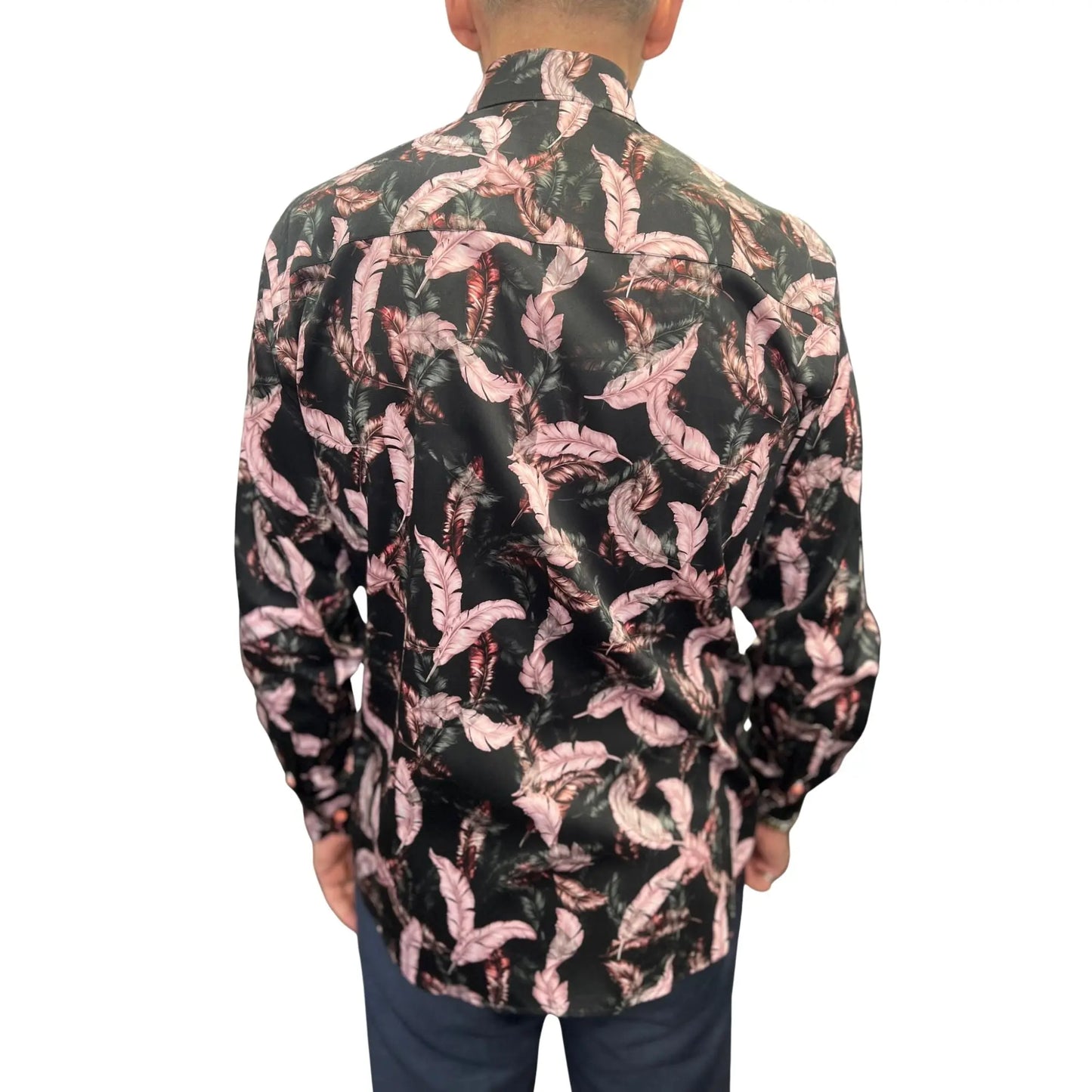 Buy Claudio Lugli Feather Print Shirt - Pink | Long-Sleeved Shirtss at Woven Durham