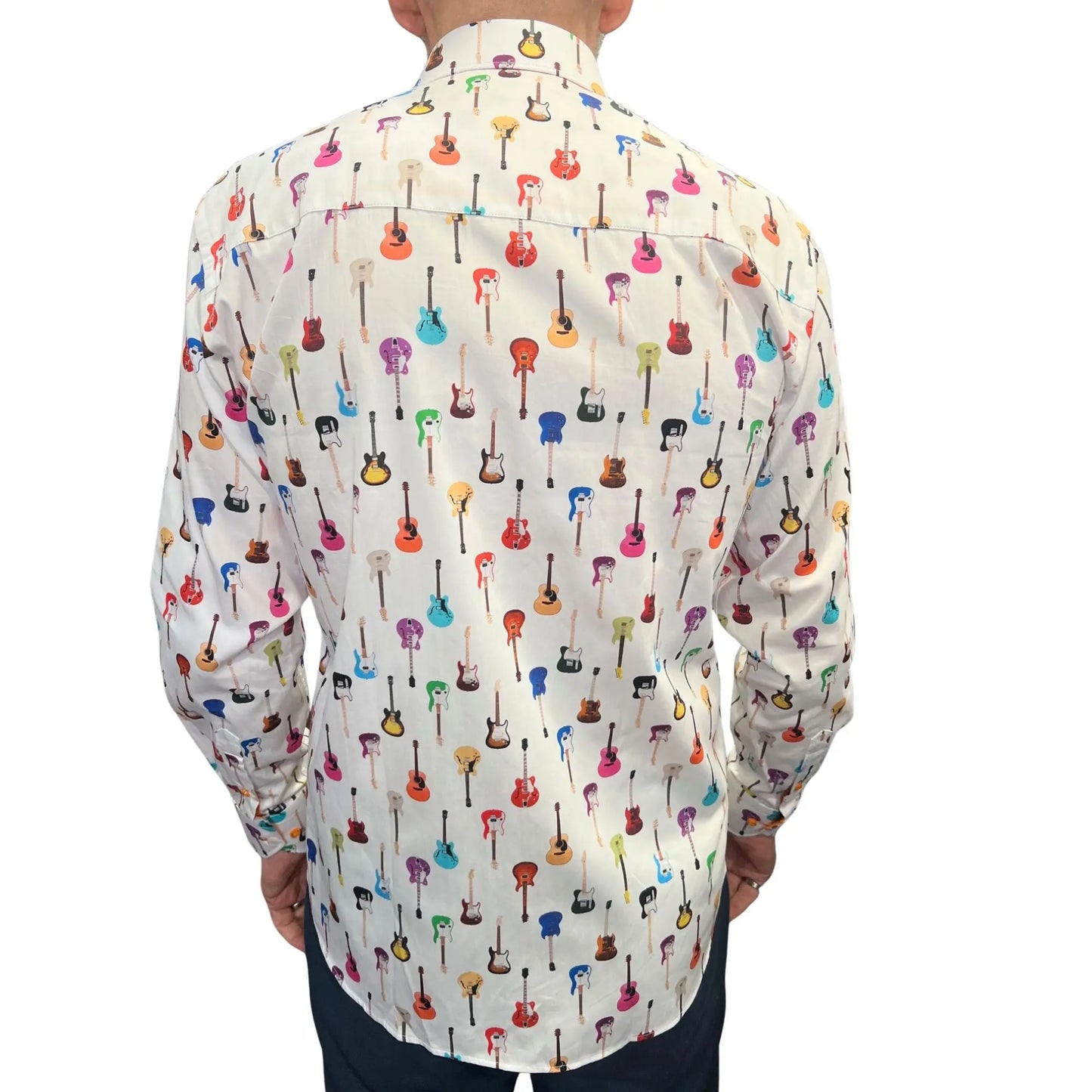 Buy Claudio Lugli Guitar Print Shirt - White | Long-Sleeved Shirtss at Woven Durham