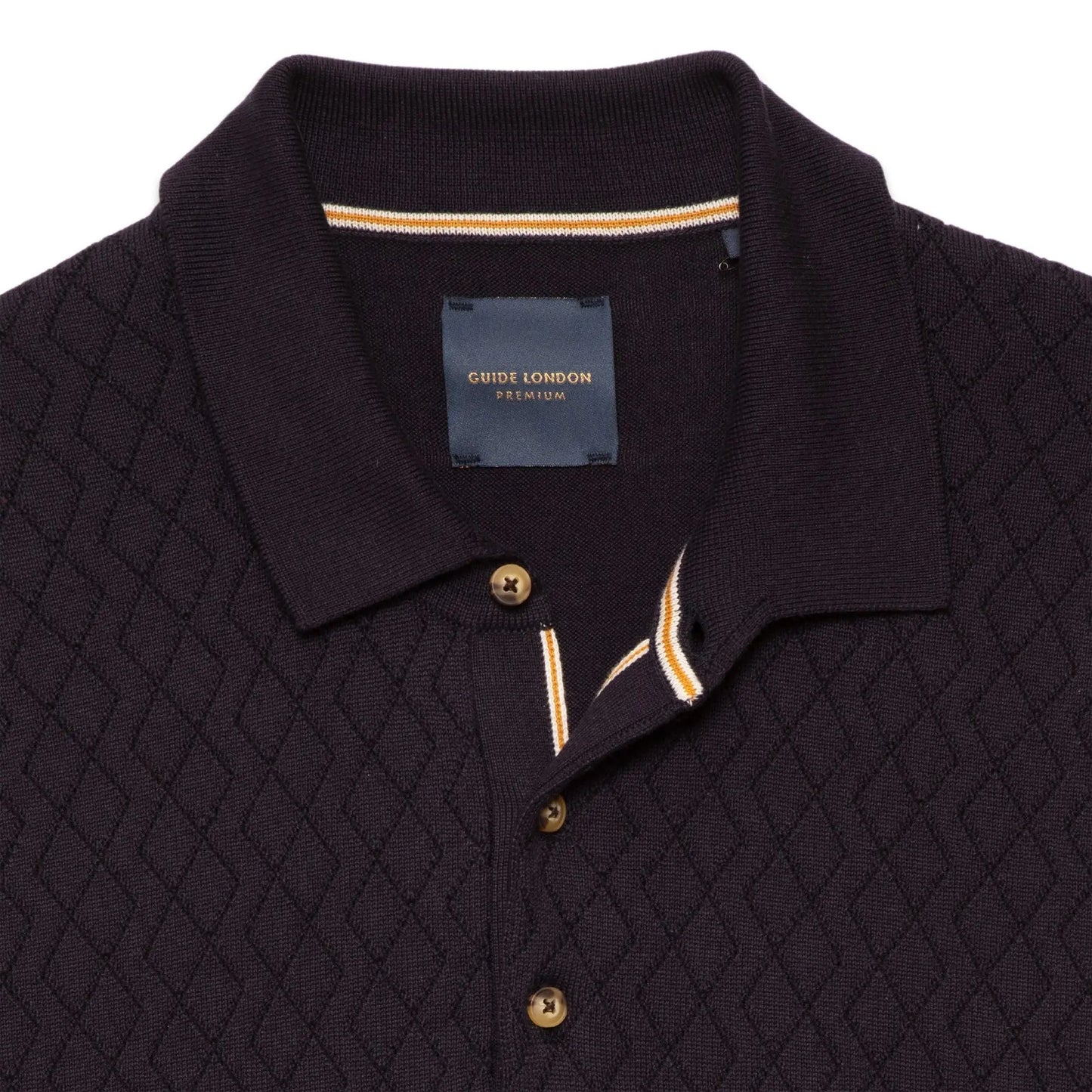 Buy Guide London Jacquard Print Short Sleeve Polo - Navy | Short-Sleeved Polo Shirtss at Woven Durham