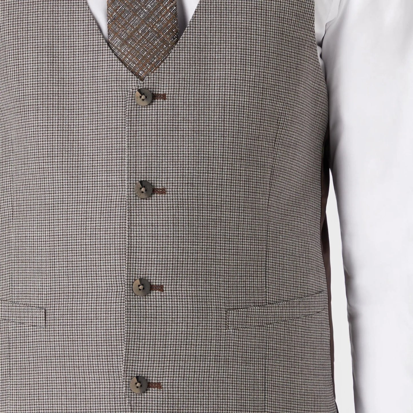 Buy Remus Uomo Lazio Houndstooth Suit Waistcoat - Beige | Suit Waistcoats at Woven Durham