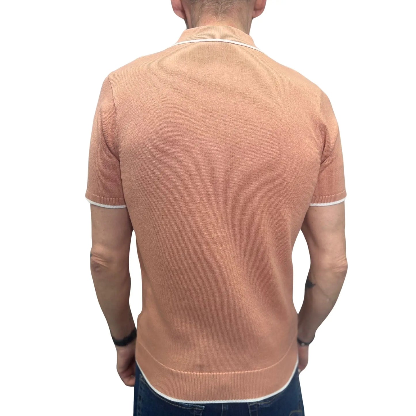 Buy Gabicci Vintage Lineker Trim Collar Knitted Polo Shirt - Peach | Short-Sleeved Polo Shirtss at Woven Durham