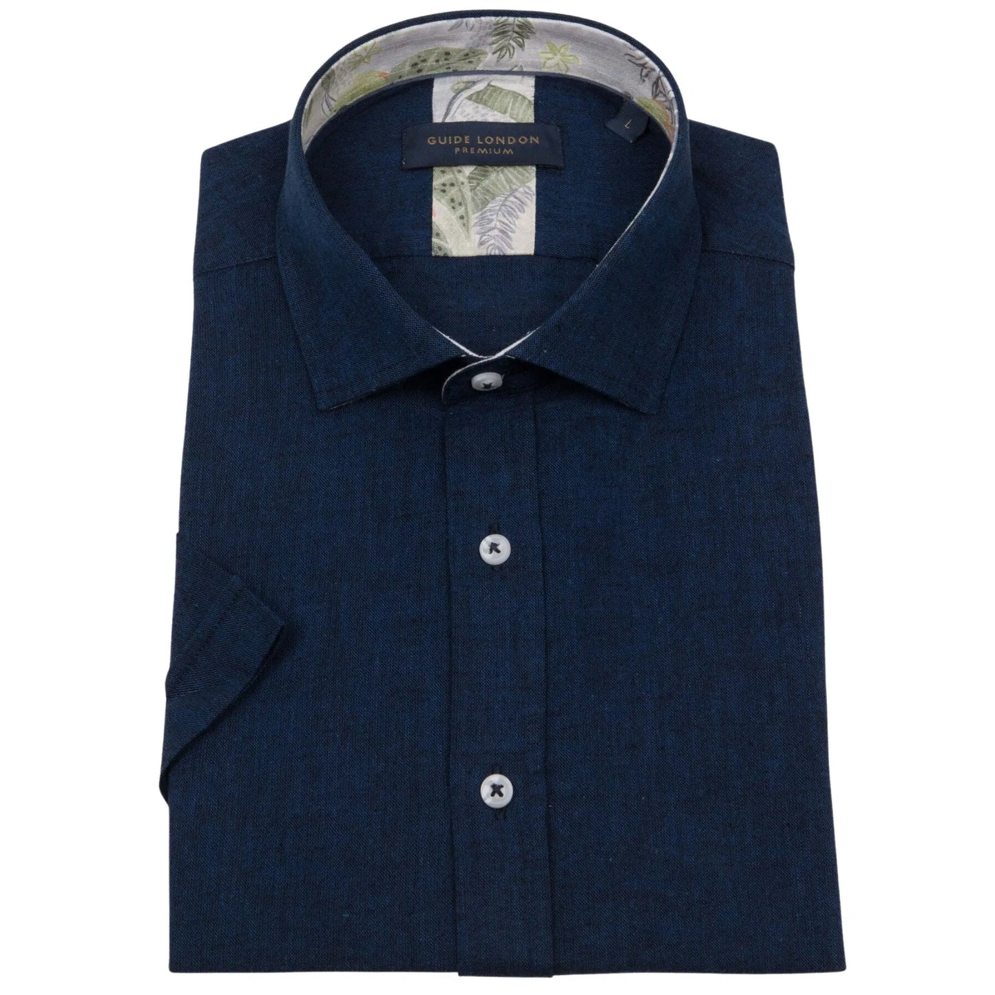 Buy Guide London Linen Blend Short Sleeve Shirt - Navy | Short-Sleeved Shirtss at Woven Durham