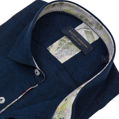 Buy Guide London Linen Blend Short Sleeve Shirt - Navy | Short-Sleeved Shirtss at Woven Durham