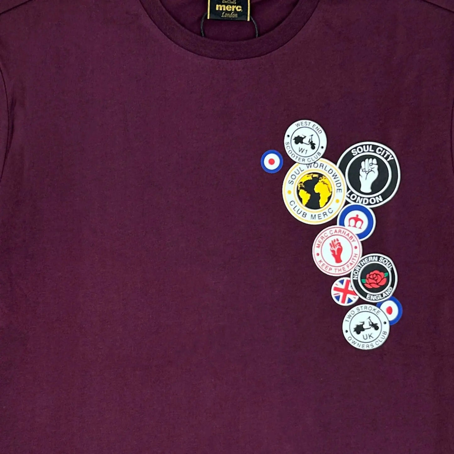 Buy Merc London Naunton Pin Badge T-Shirt - Wine | T-Shirtss at Woven Durham