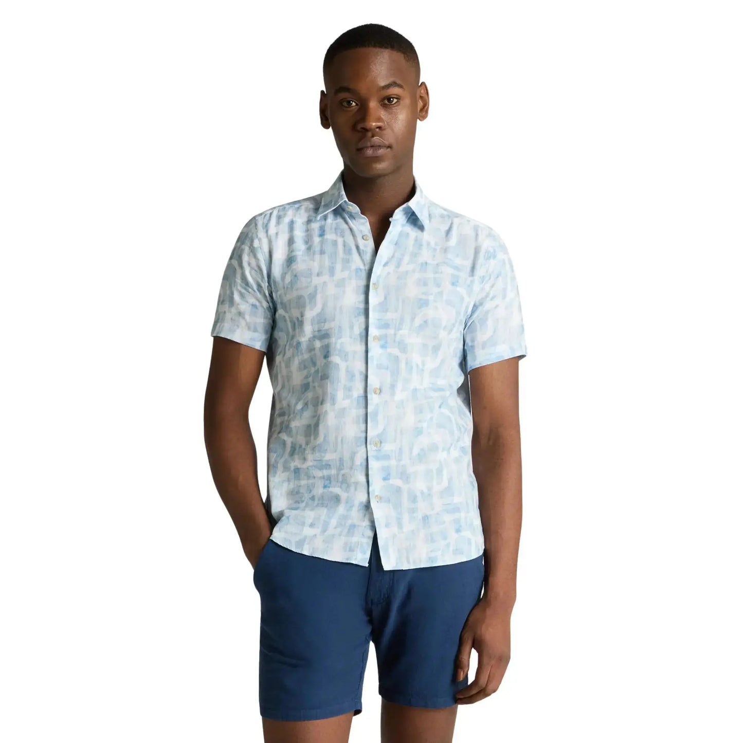 Buy Remus Uomo Oscar Short-Sleeve Shirt - Blue | Short-Sleeved Polo Shirtss at Woven Durham