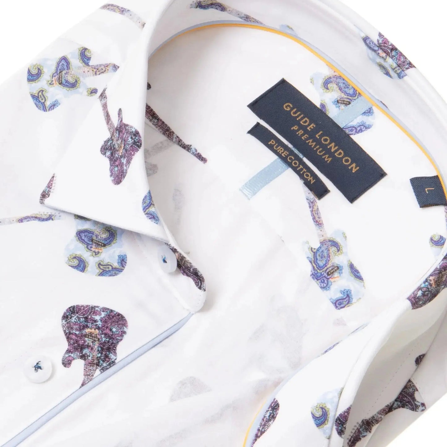 Buy Guide London Paisley Guitar Print Long Sleeve Shirt - White | Long-Sleeved Shirtss at Woven Durham