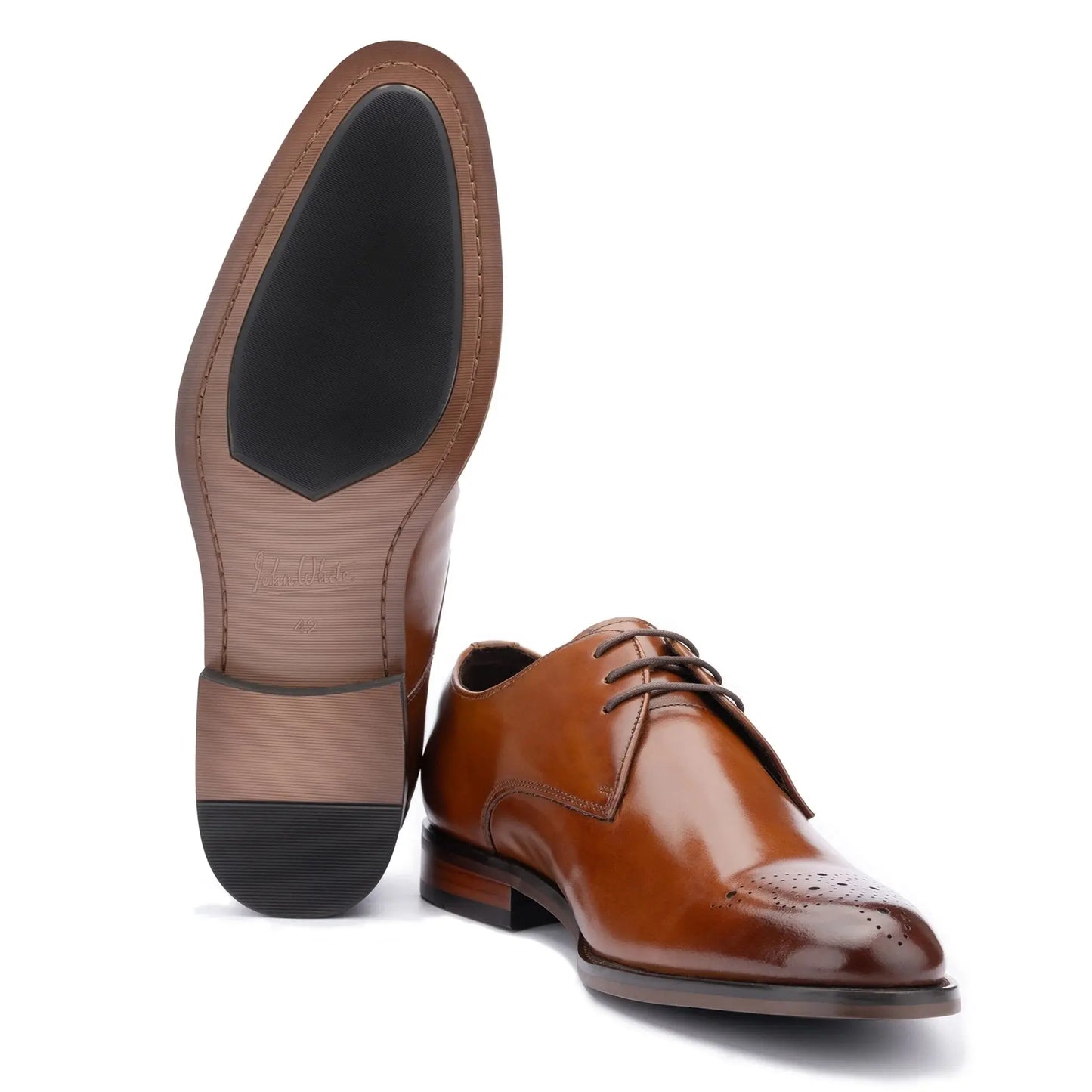 Buy John White Romsey Derby Semi Brogue Shoes - Tan | Derby Shoess at Woven Durham