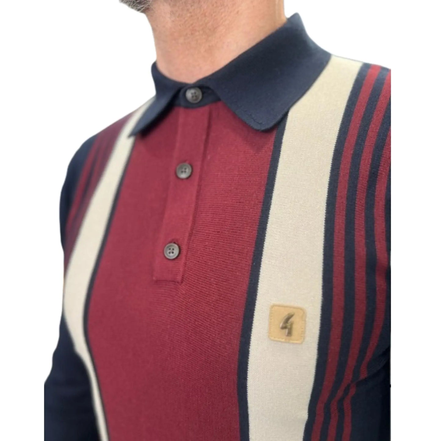 Buy Gabicci Vintage Searle Striped Knitted Polo Shirt - Navy | Short-Sleeved Polo Shirtss at Woven Durham