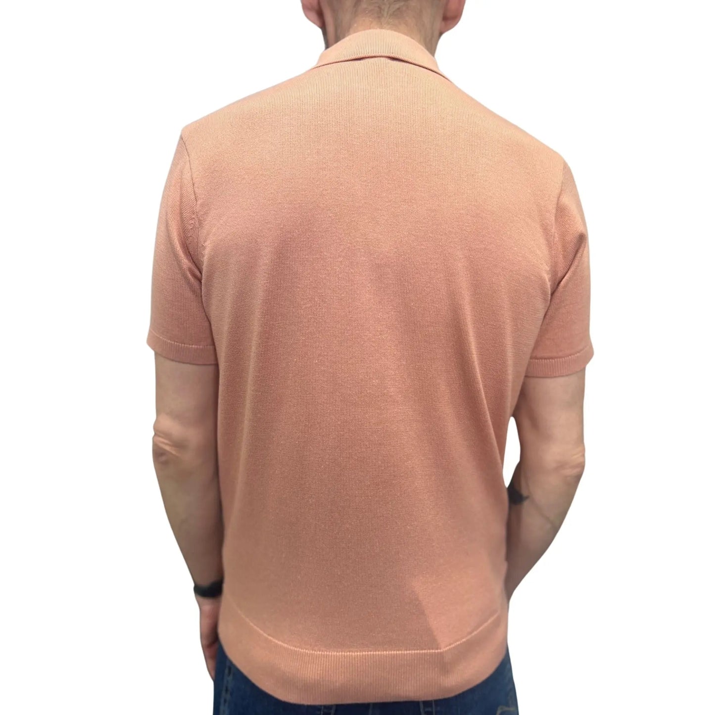 Buy Gabicci Vintage Searle Striped Knitted Polo Shirt - Peach | Short-Sleeved Polo Shirtss at Woven Durham