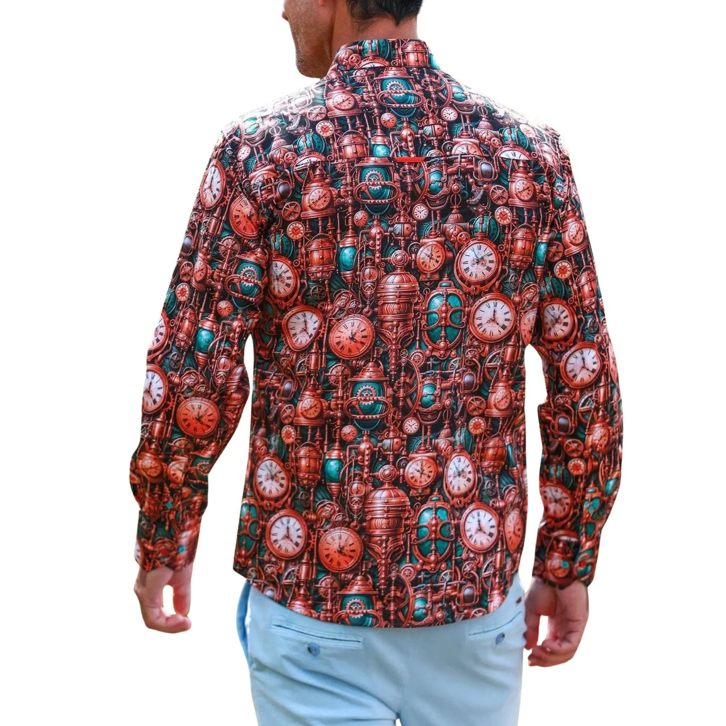 Buy Claudio Lugli Steampunk Clock Print Shirt - Brown | Long-Sleeved Shirtss at Woven Durham