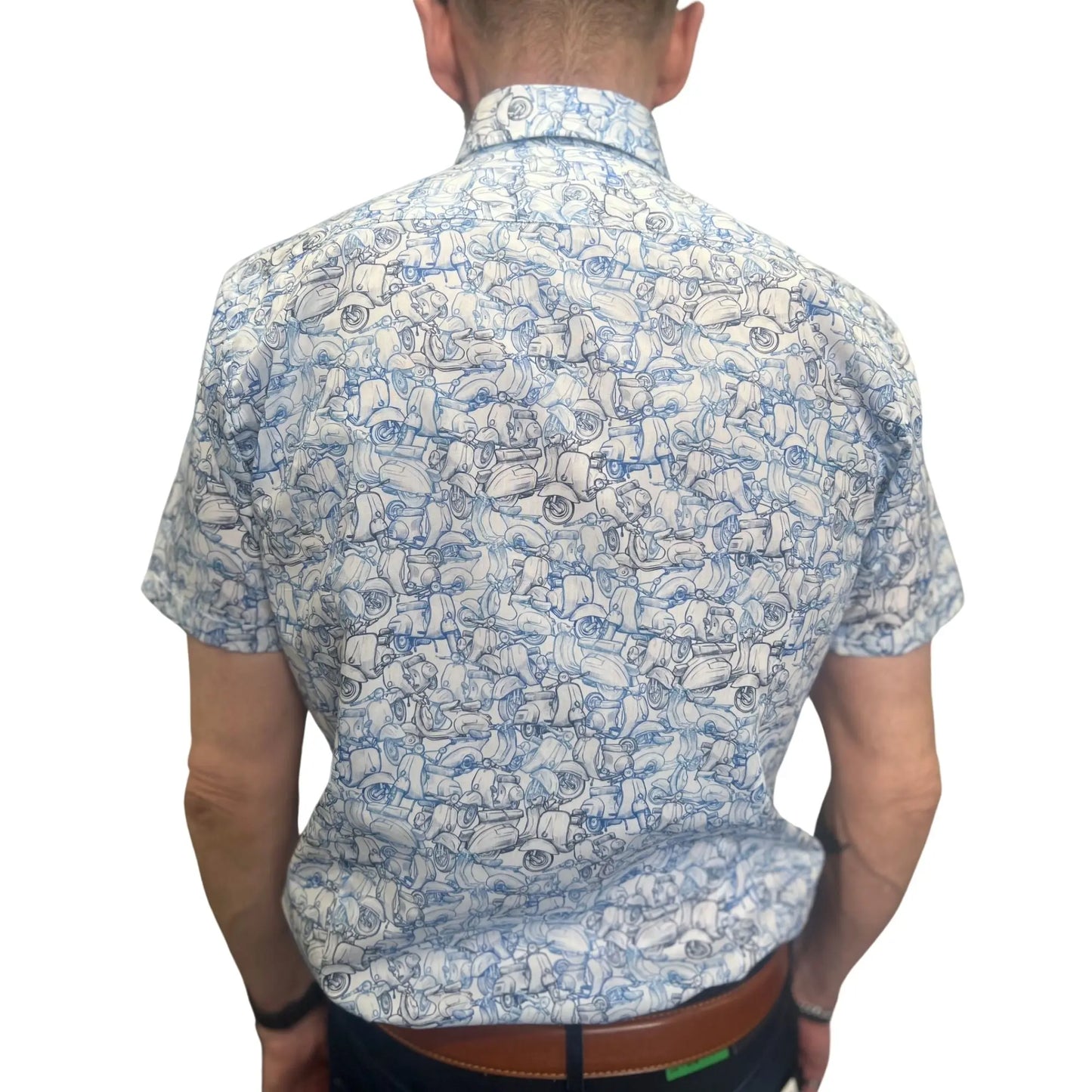 Buy Marnelli Sartoria Vesper Print Short Sleeve - Blue/White | Short-Sleeved Shirtss at Woven Durham