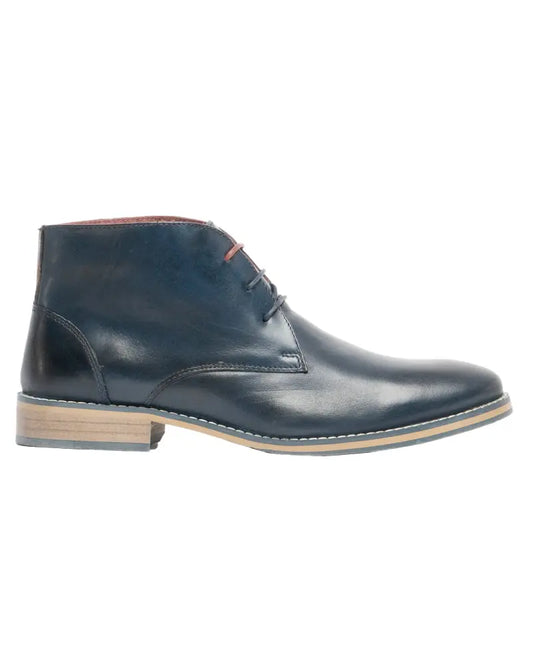 Buy Front Logan Leather Chukka Boots - Navy | Chukka Bootss at Woven Durham