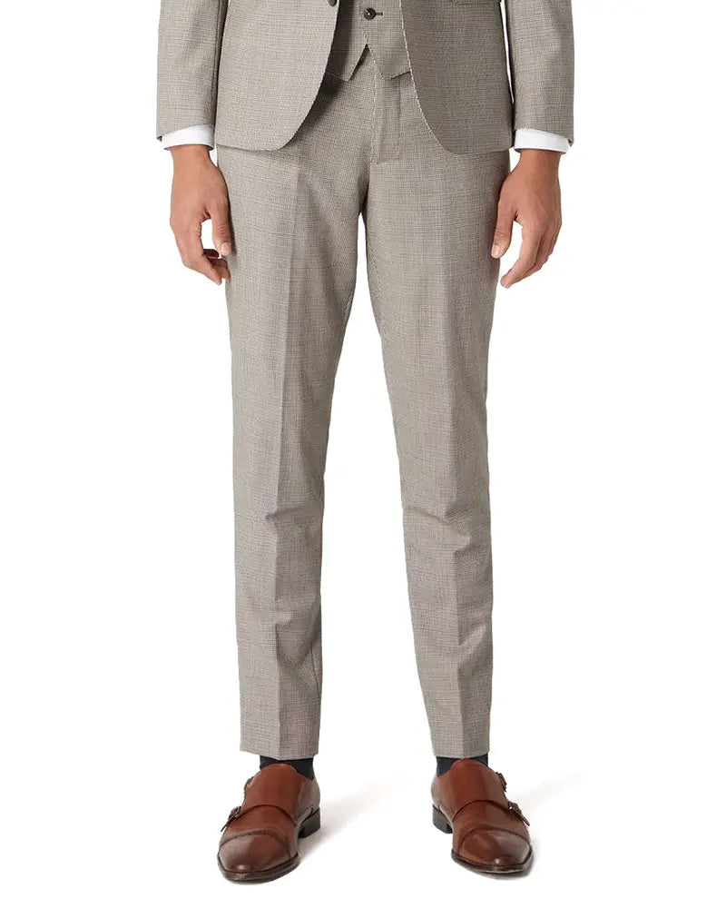 Remus Uomo Mario Micro Houndstooth Suit Trousers - Beige From Woven Durham