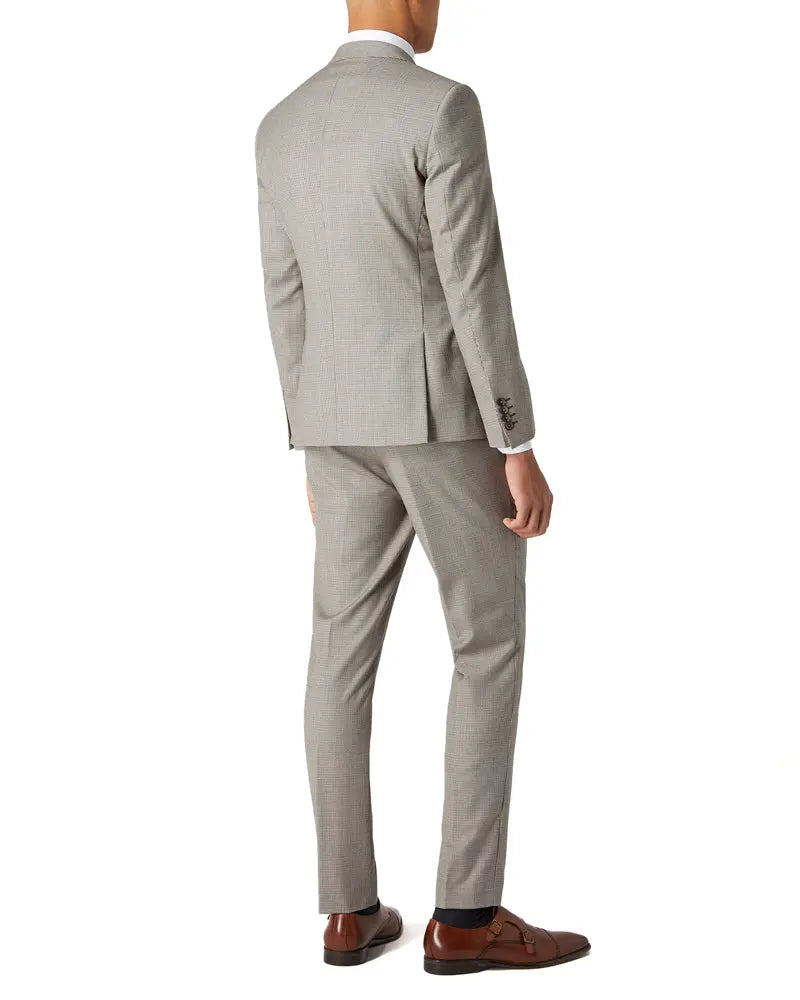 Remus Uomo Mario Micro Houndstooth Suit Trousers - Beige From Woven Durham