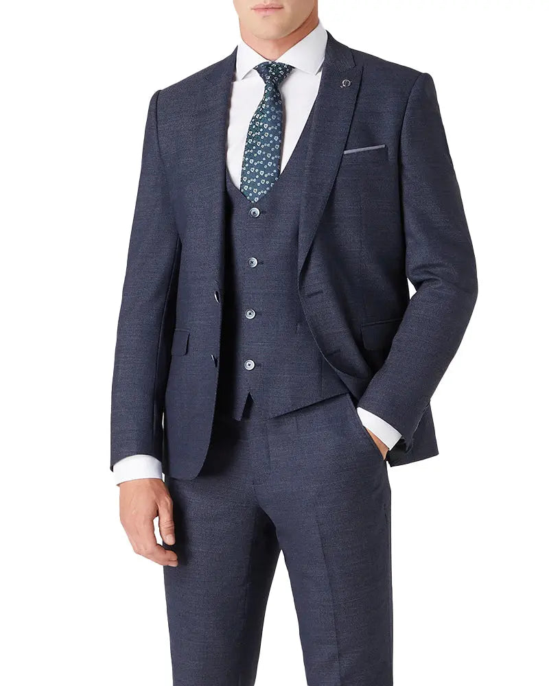 Mario Textured Suit Waistcoat - Navy Remus Uomo