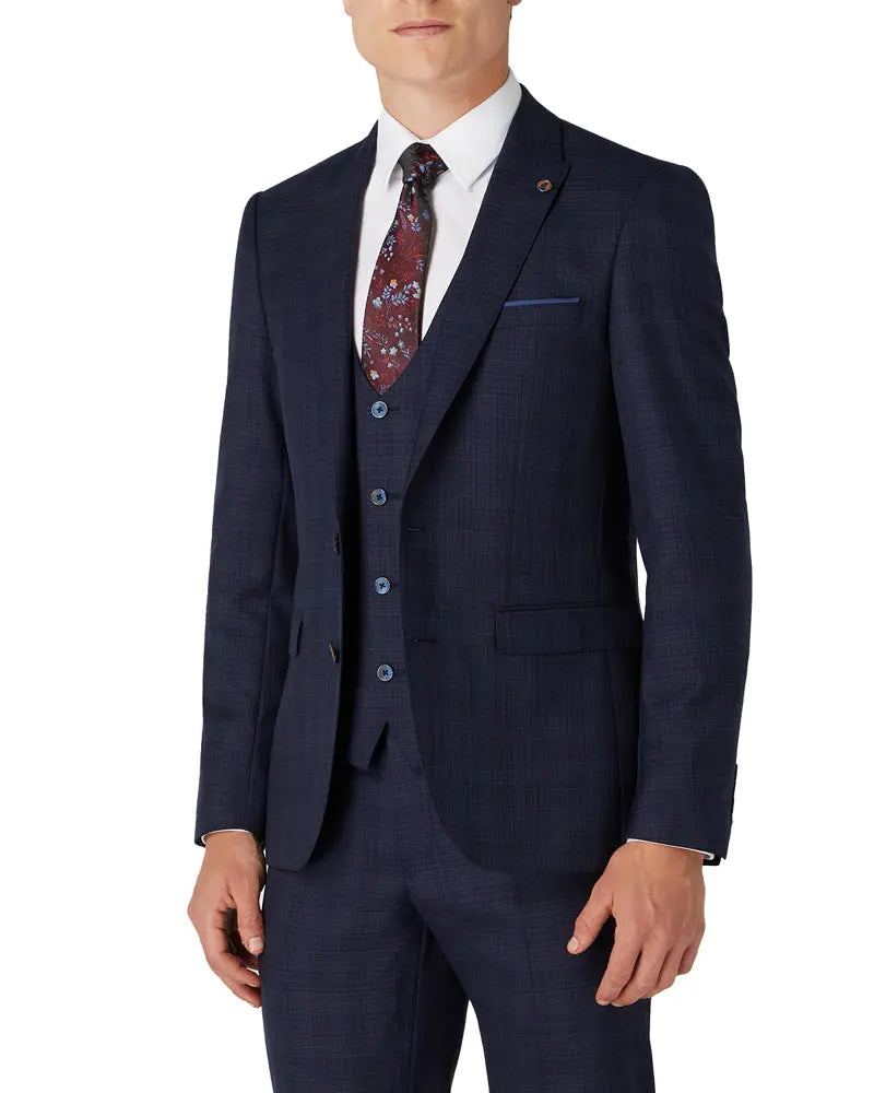 Remus Uomo Micro Check Peak Lapel Suit Jacket - Navy / Brown From Woven Durham