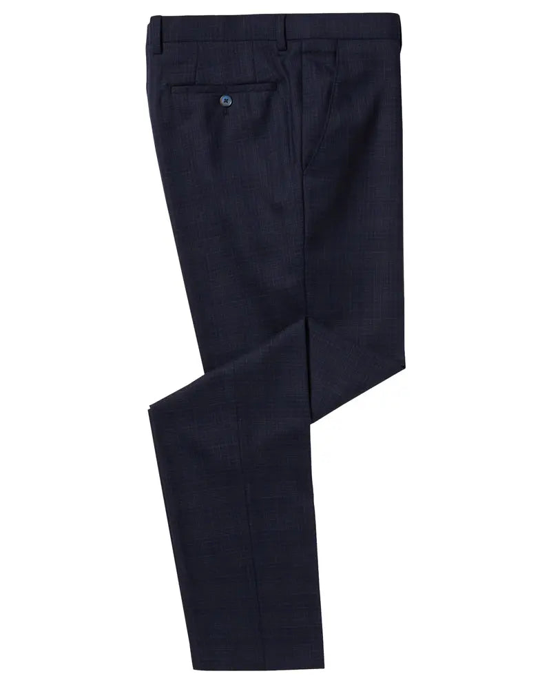 Remus Uomo Micro Check Peak Lapel Trouser - Navy / Brown From Woven Durham