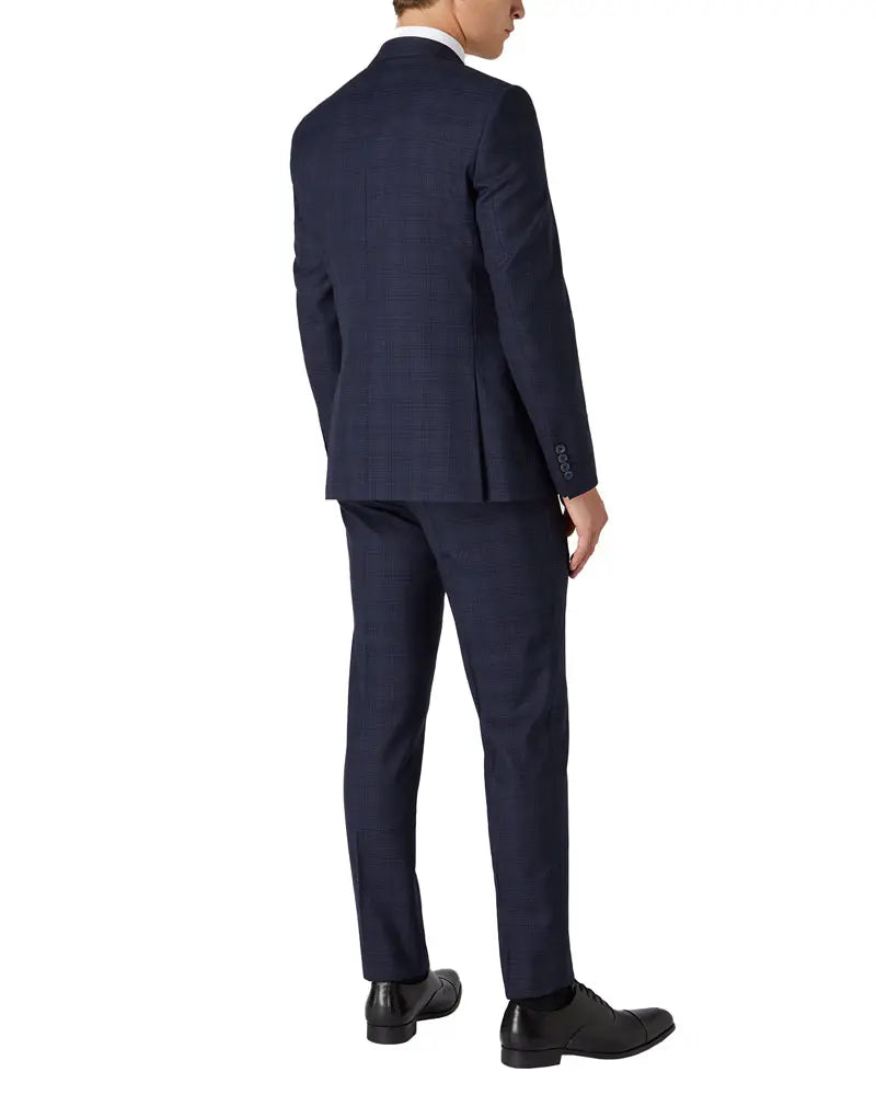 Remus Uomo Micro Check Peak Lapel Trouser - Navy / Brown From Woven Durham