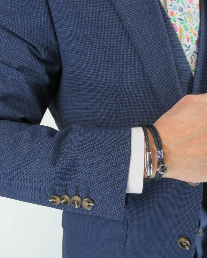 Torre Micro Houndstooth Suit Jacket - Blue / Black From Woven Durham