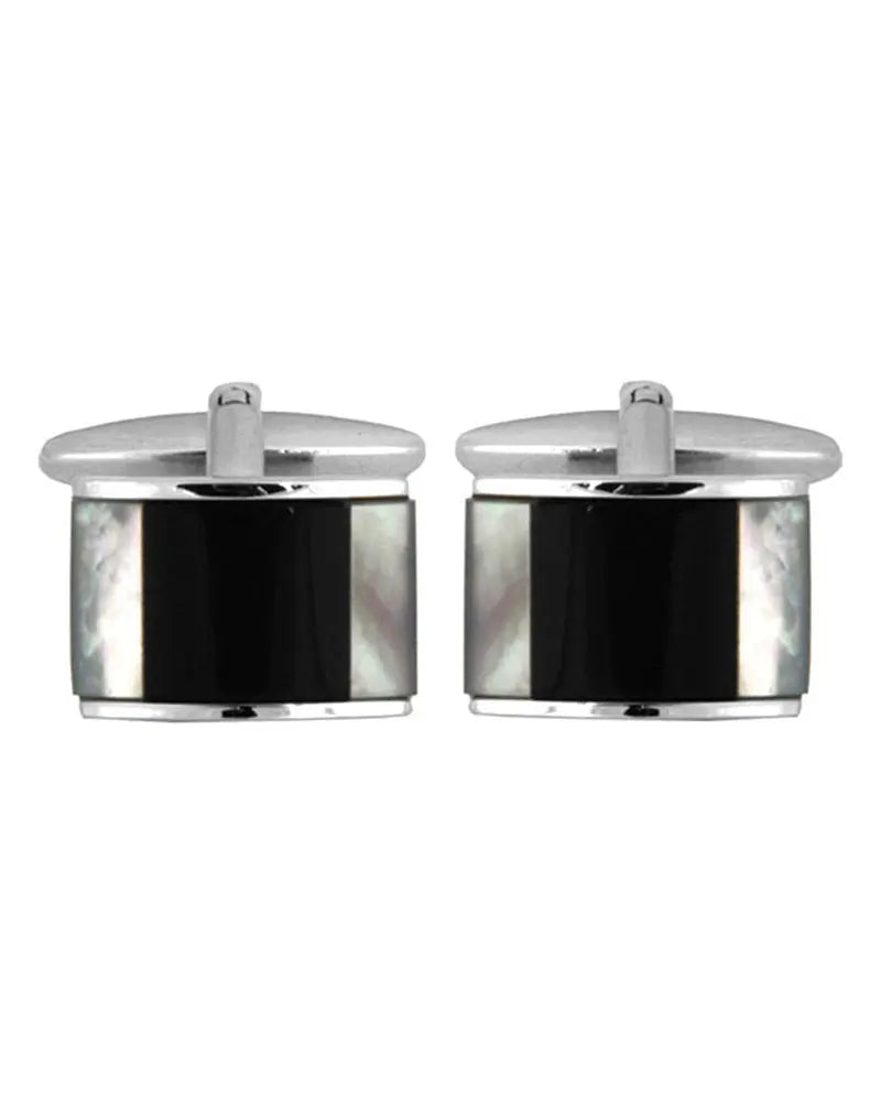 Onyx & Mother of Pearl Rectangle Curved Cufflinks - Silver Dalaco