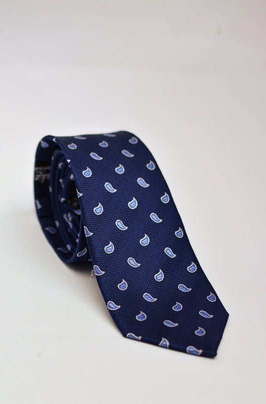 Knightsbridge Neckwear Paisley Silk Tie - Navy / Blue From Woven Durham