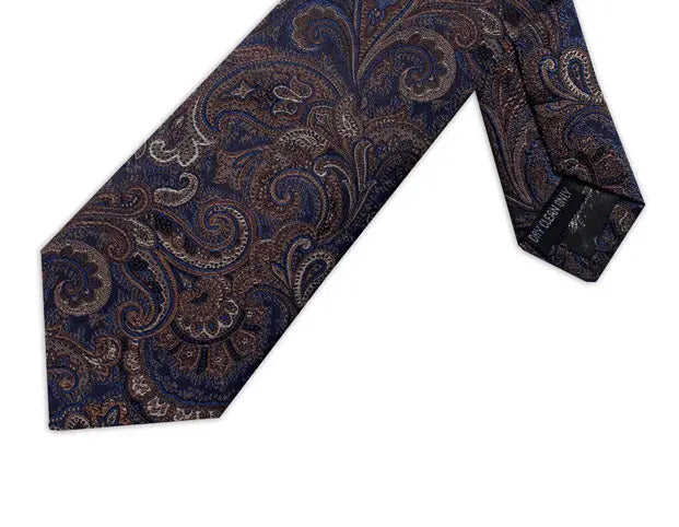 Knightsbridge Neckwear Paisley Silk Tie - Navy / Bronze From Woven Durham