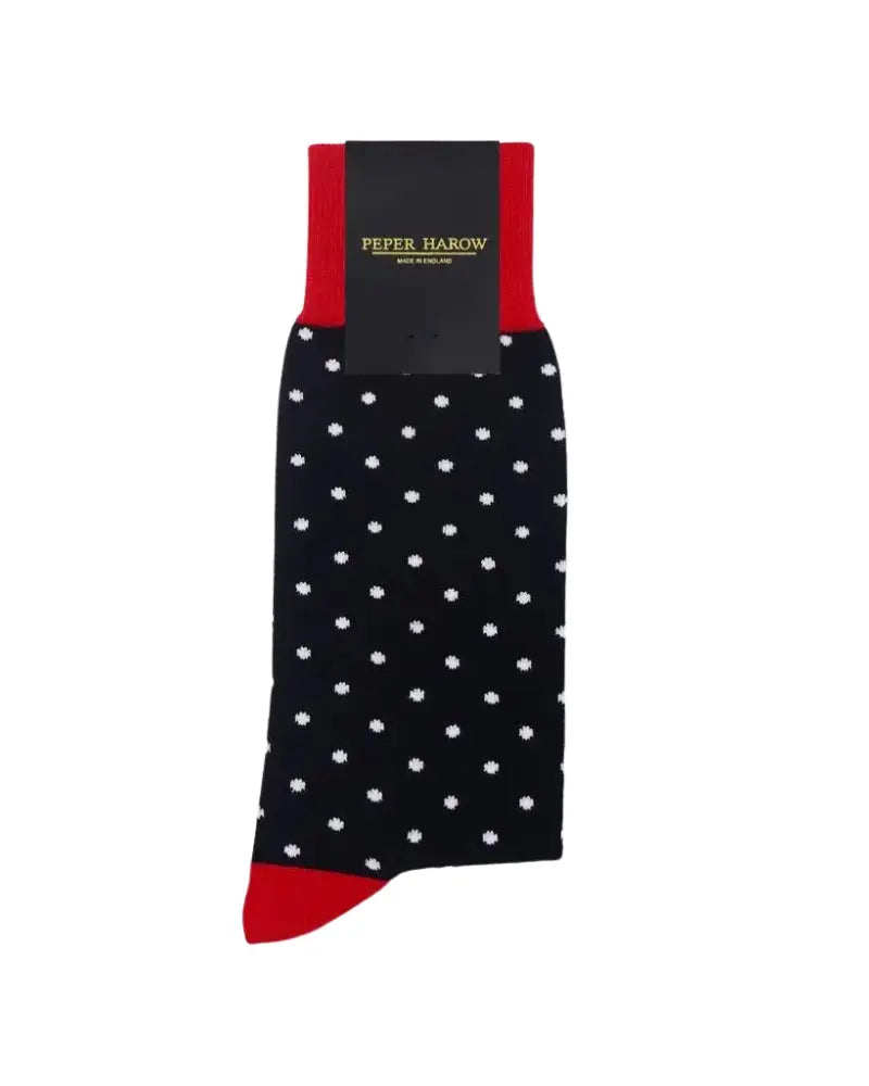 Buy Peper Harow Polka Dot Cotton Socks - Black / Red | Sockss at Woven Durham
