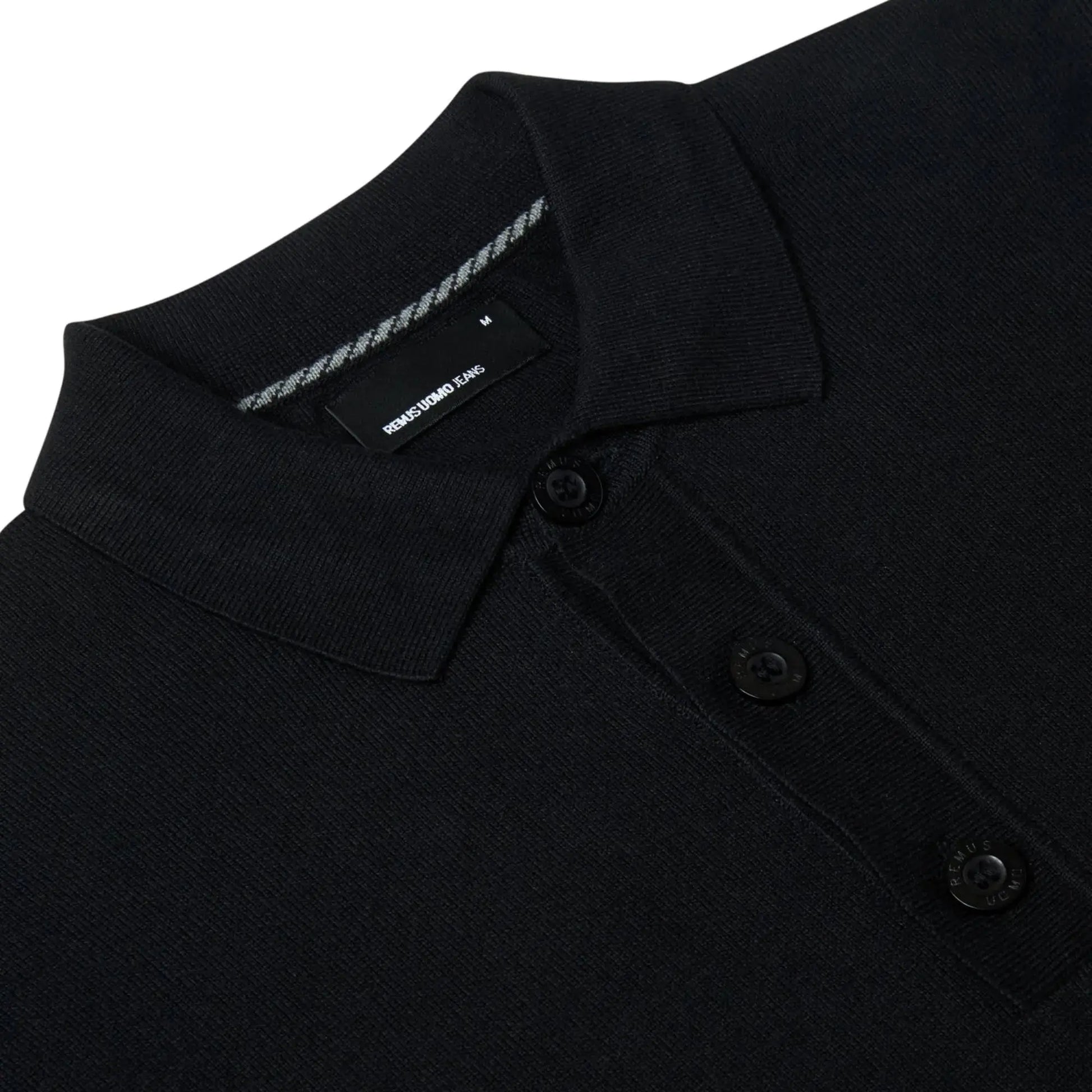 Buy Remus Uomo 3-Button Long-Sleeve Polo - Black | Long-Sleeved Polo Shirtss at Woven Durham