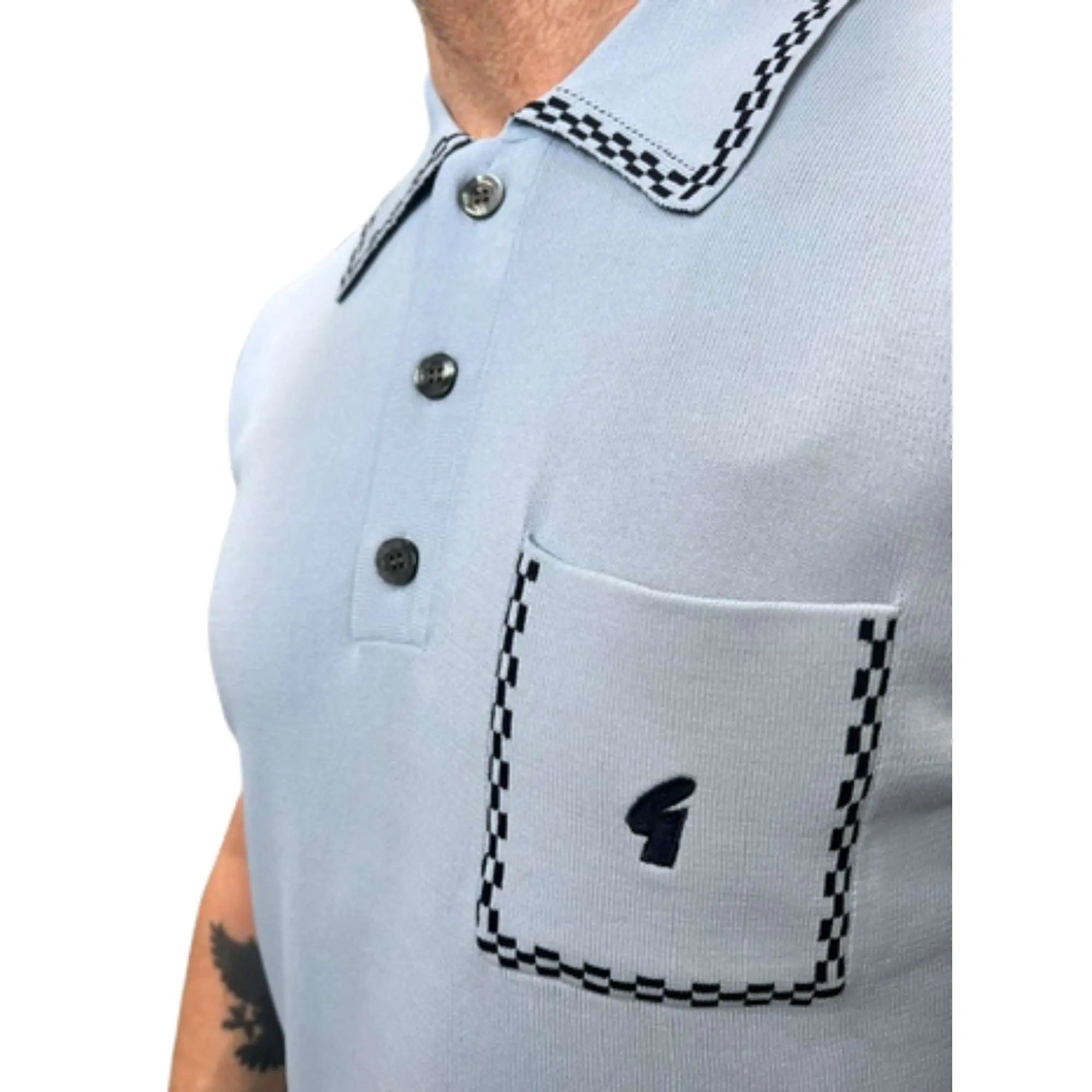 Gabicci Vintage Alexander Surf Blue Knitted Polo Shirt | Woven