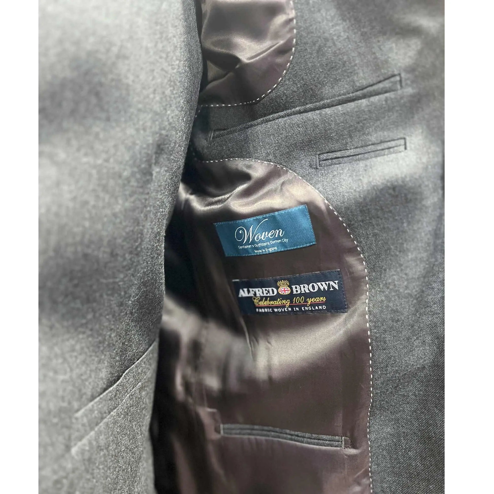 Buy Woven Durham Alfred Brown Wool 3-Piece Suit - Charcoal | Suitss at Woven Durham