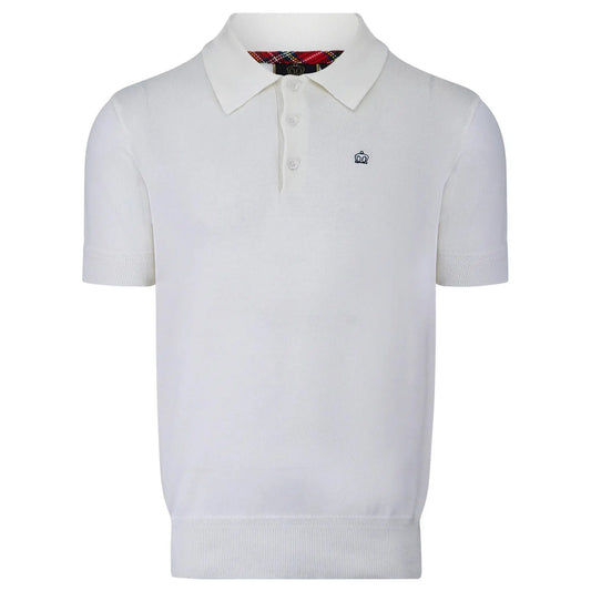Buy Merc London Archie Knitted Polo - White | Short-Sleeved Polo Shirtss at Woven Durham