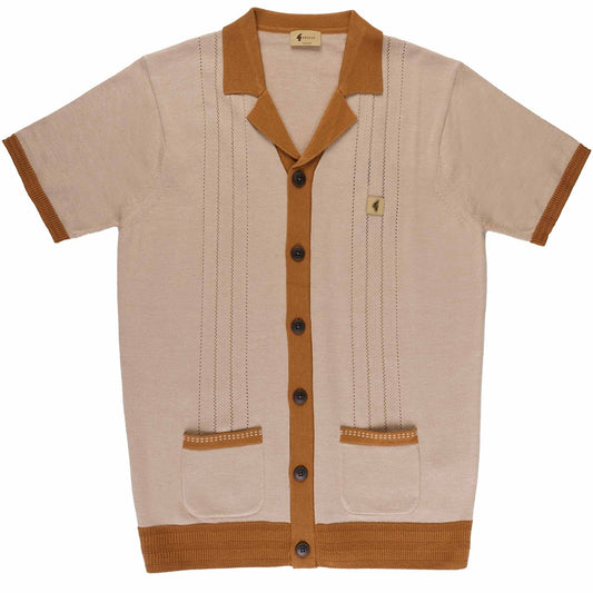 Buy Gabicci Vintage Arlo Button-Thru Knitted Polo Shirt - Granola | Short-Sleeved Polo Shirtss at Woven Durham