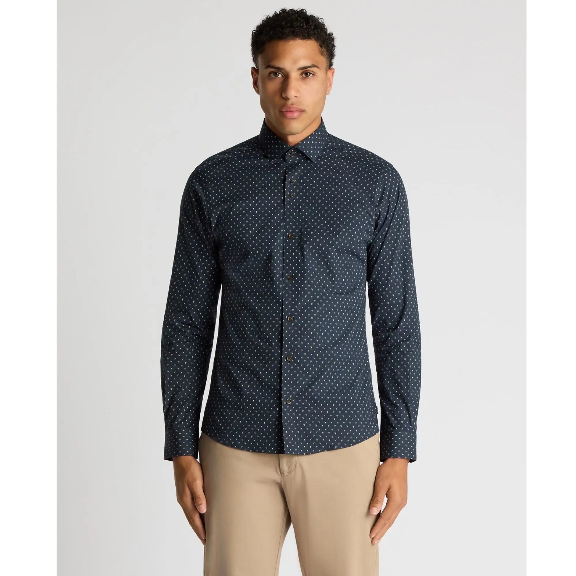 Buy Remus Uomo Arrow Head Print Shirt - Navy | Long-Sleeved Shirtss at Woven Durham