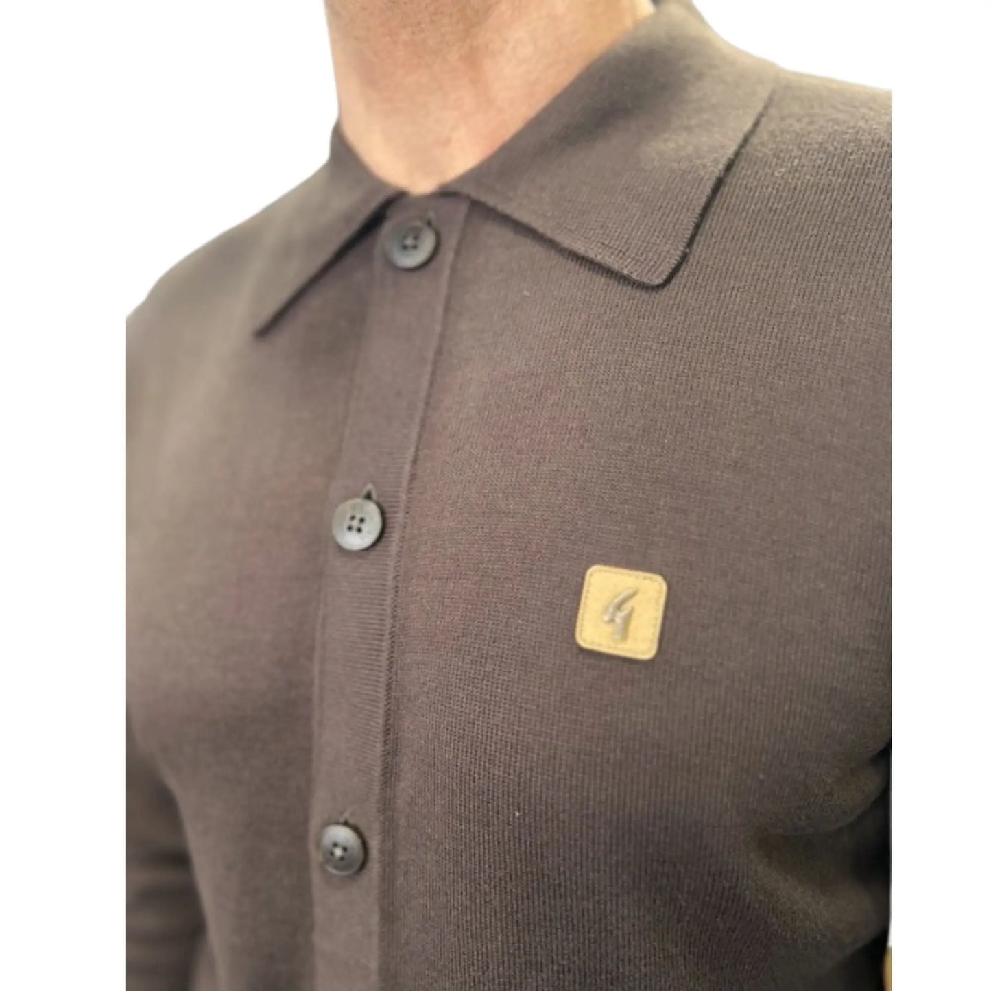 Buy Gabicci Vintage Azim Button-Thru Knitted Polo - Brown | Long-Sleeved Polo Shirtss at Woven Durham