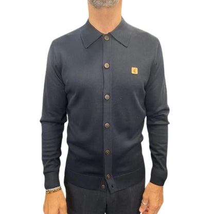 Buy Gabicci Vintage Azima Button-Thru Knitted Polo - Navy | Long-Sleeved Polo Shirtss at Woven Durham