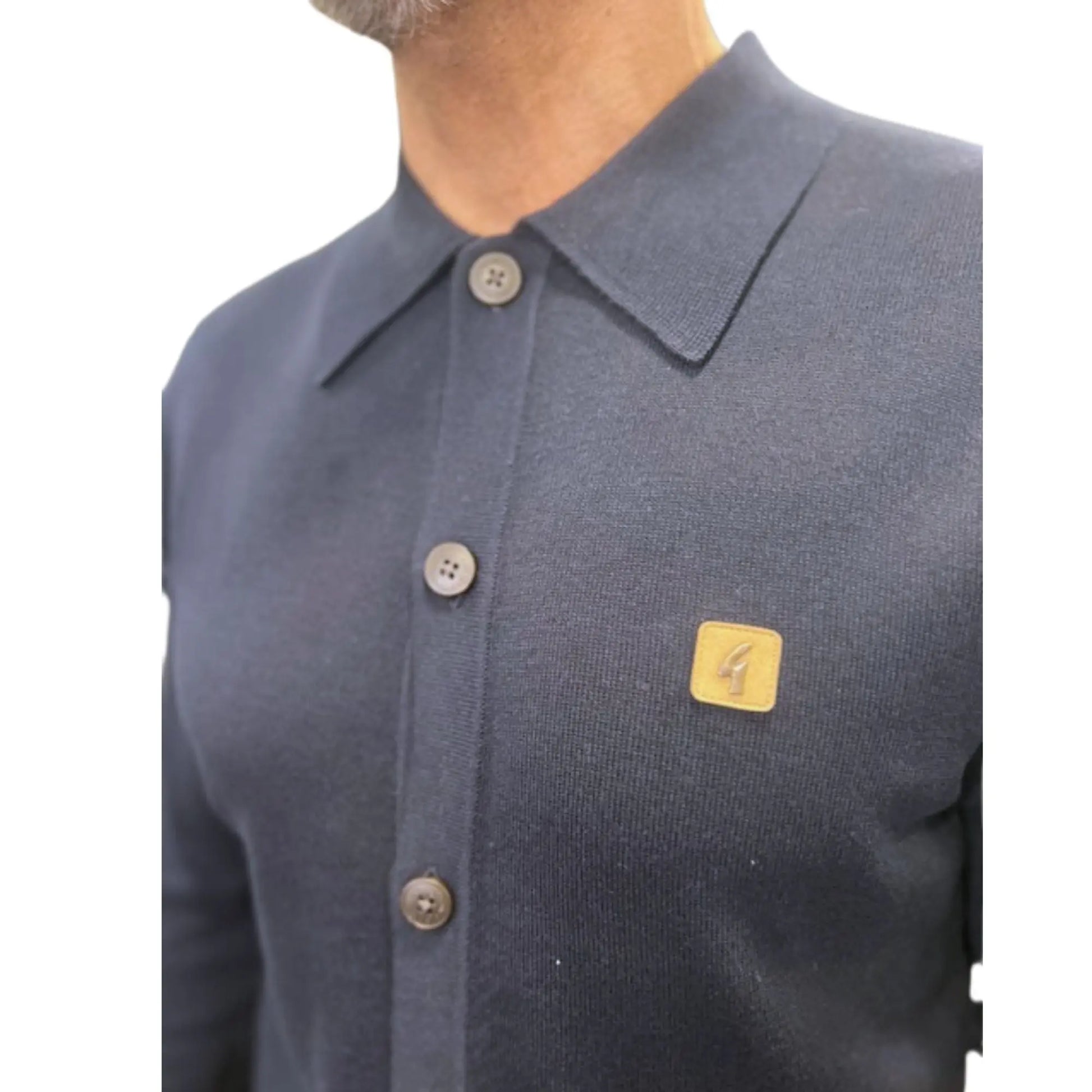 Buy Gabicci Vintage Azima Button-Thru Knitted Polo - Navy | Long-Sleeved Polo Shirtss at Woven Durham