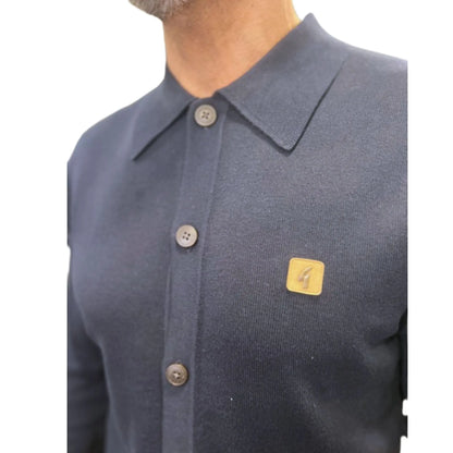 Buy Gabicci Vintage Azima Button-Thru Knitted Polo - Navy | Long-Sleeved Polo Shirtss at Woven Durham