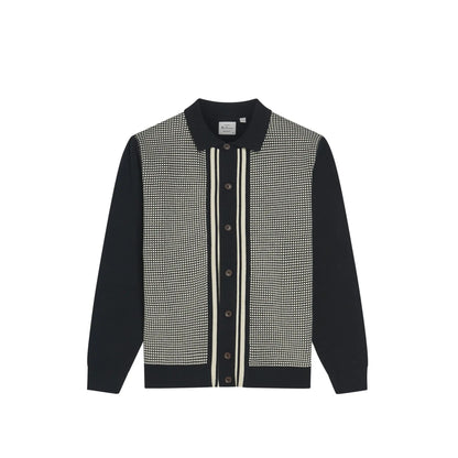 Buy Ben Sherman Bi Coloured Button-Through Polo - Black | Long-Sleeved Polo Shirtss at Woven Durham