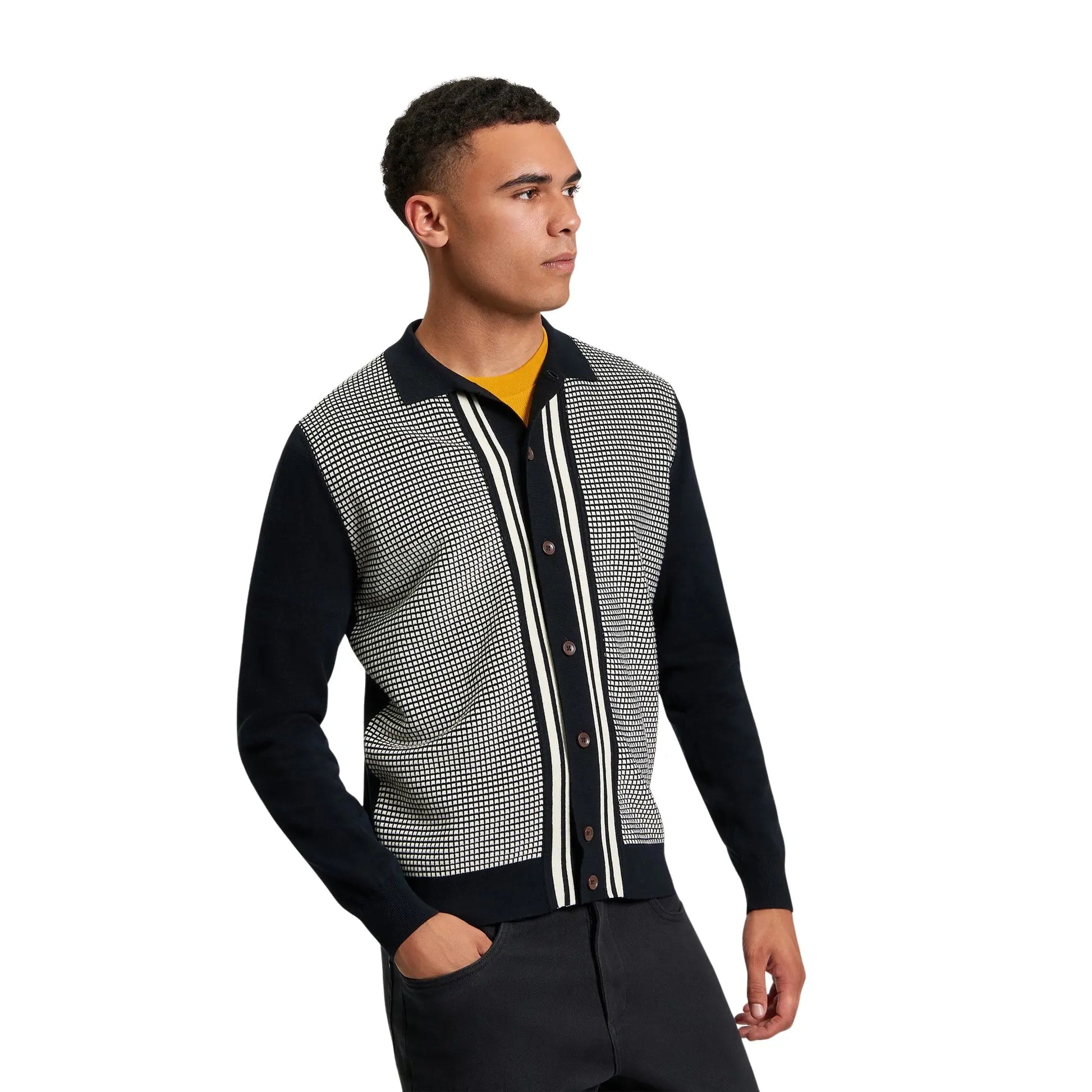 Buy Ben Sherman Bi Coloured Button-Through Polo - Black | Long-Sleeved Polo Shirtss at Woven Durham