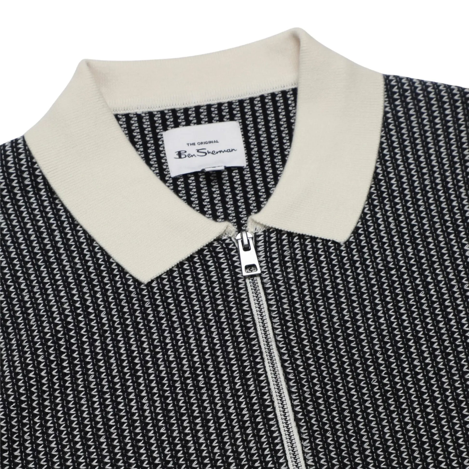 Buy Ben Sherman Bicolour Zip Through Polo - Ivory | Short-Sleeved Polo Shirtss at Woven Durham