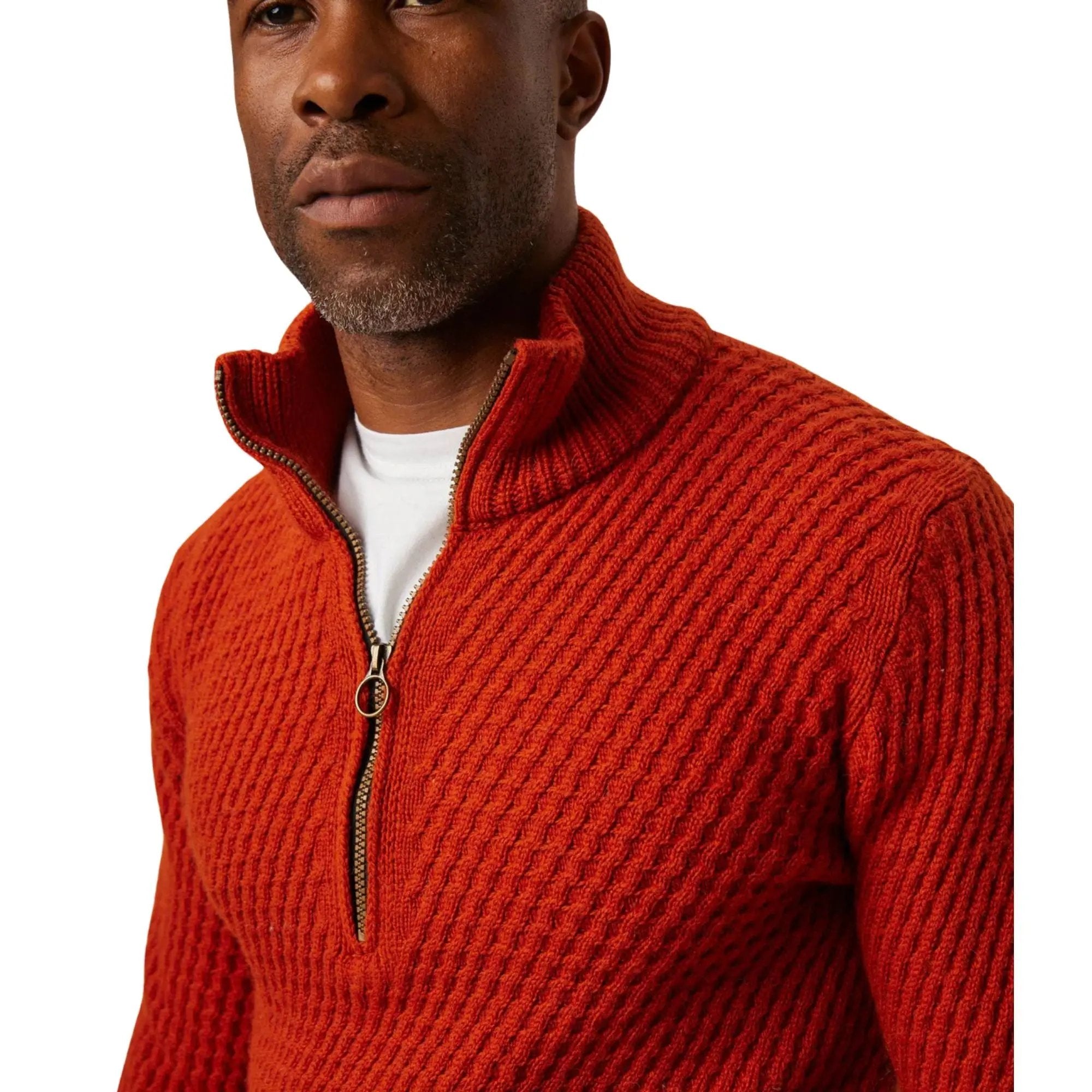 Peregrine Birchall Orange Merino Wool Quarter-Zip Jumper| Woven