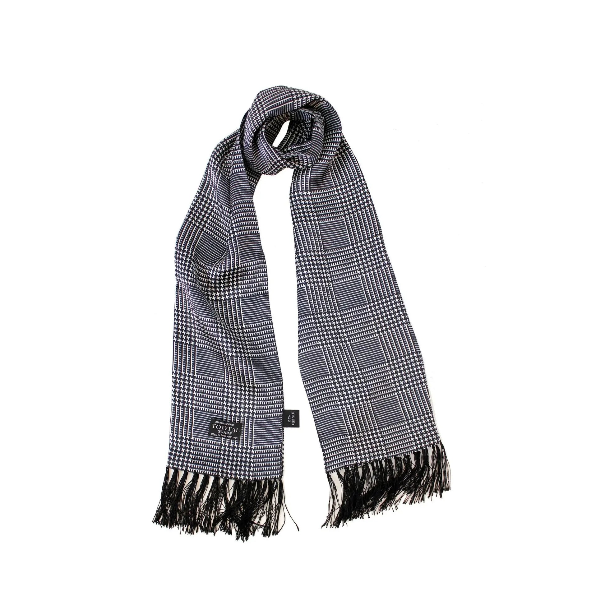 Buy Tootal Black Prince of Wales Check Silk Scarf | Aviator Scarvess at Woven Durham